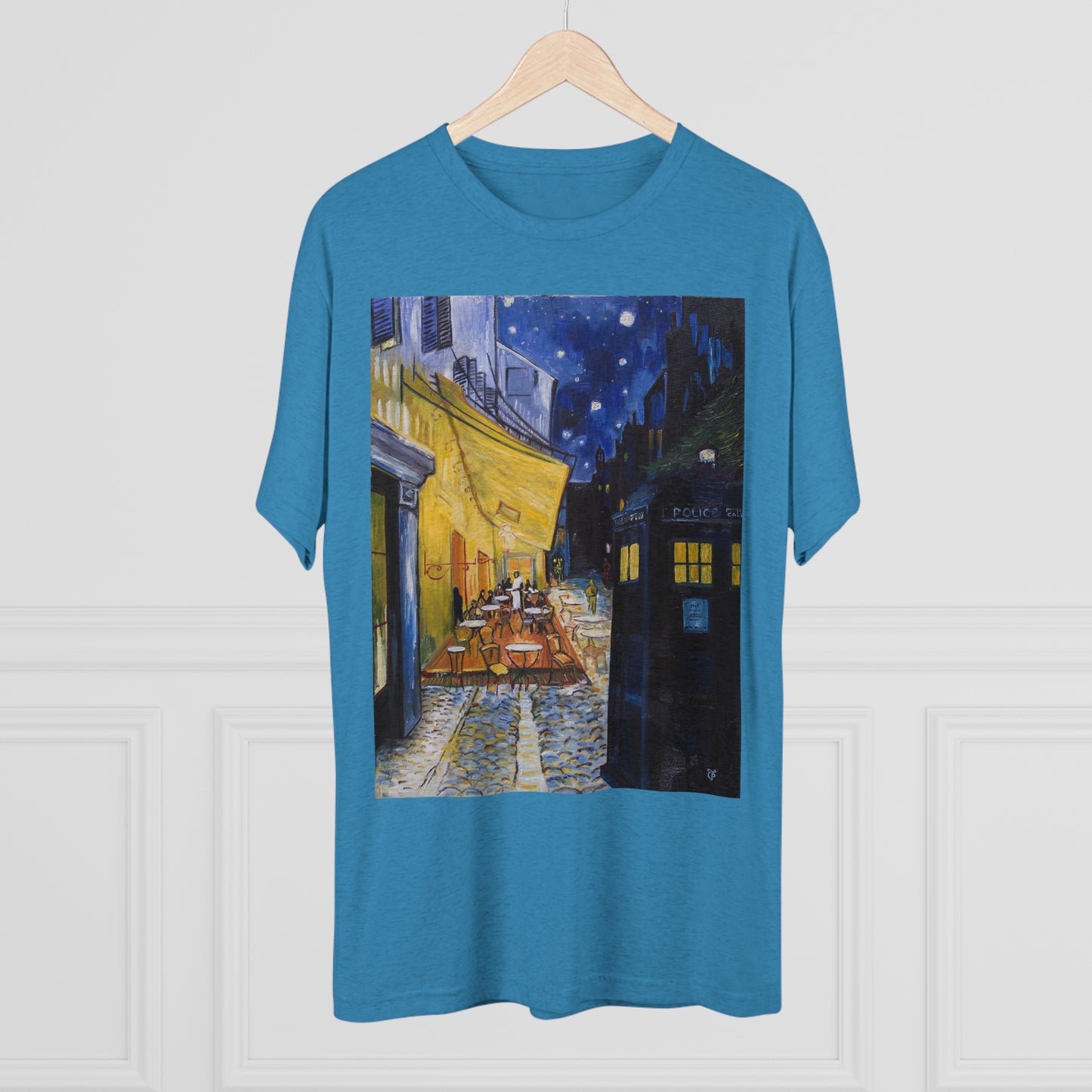 Cafe Van Gogh Tardis Unisex Tri-Blend Crew Tee