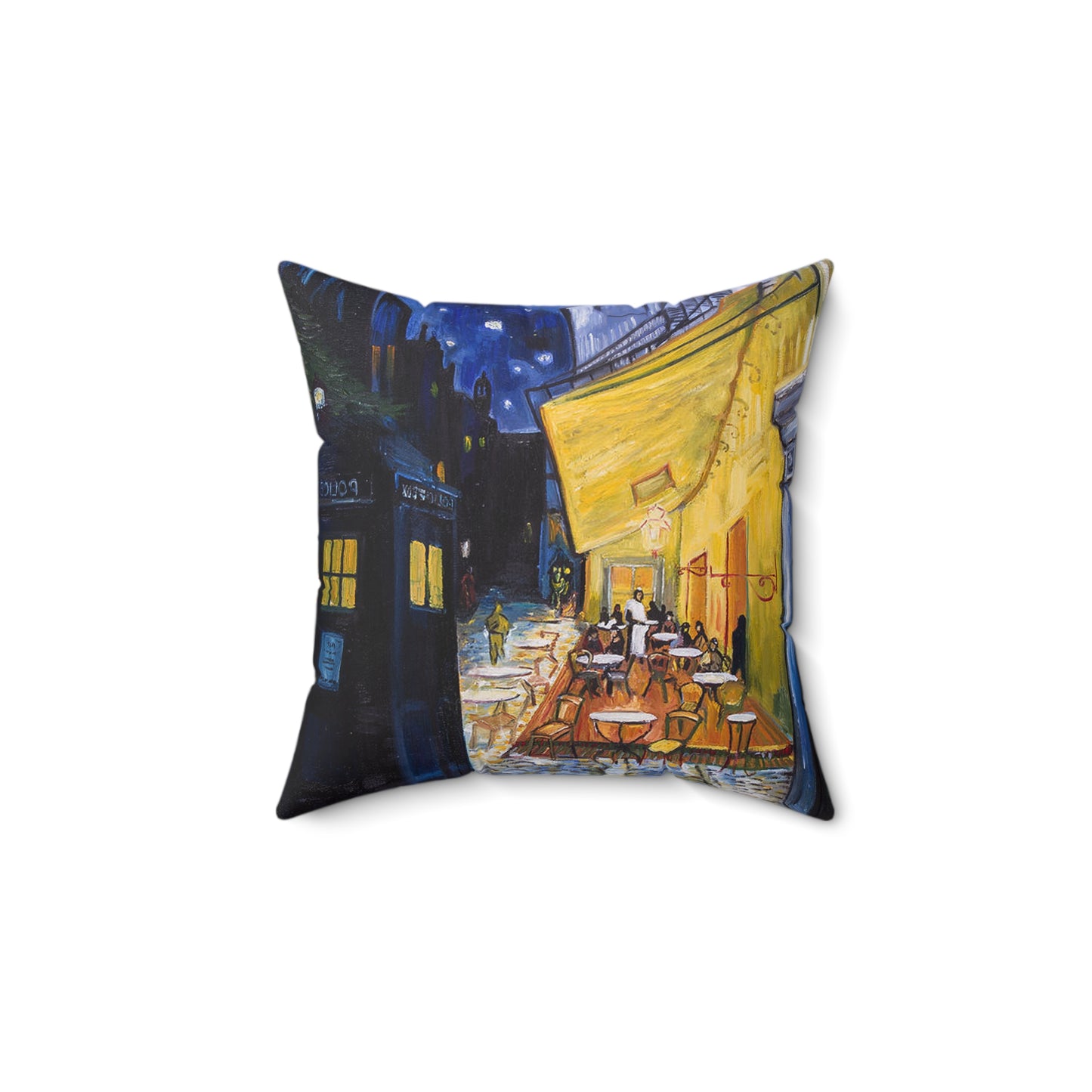 Van Gogh Café Tardis Square Pillow