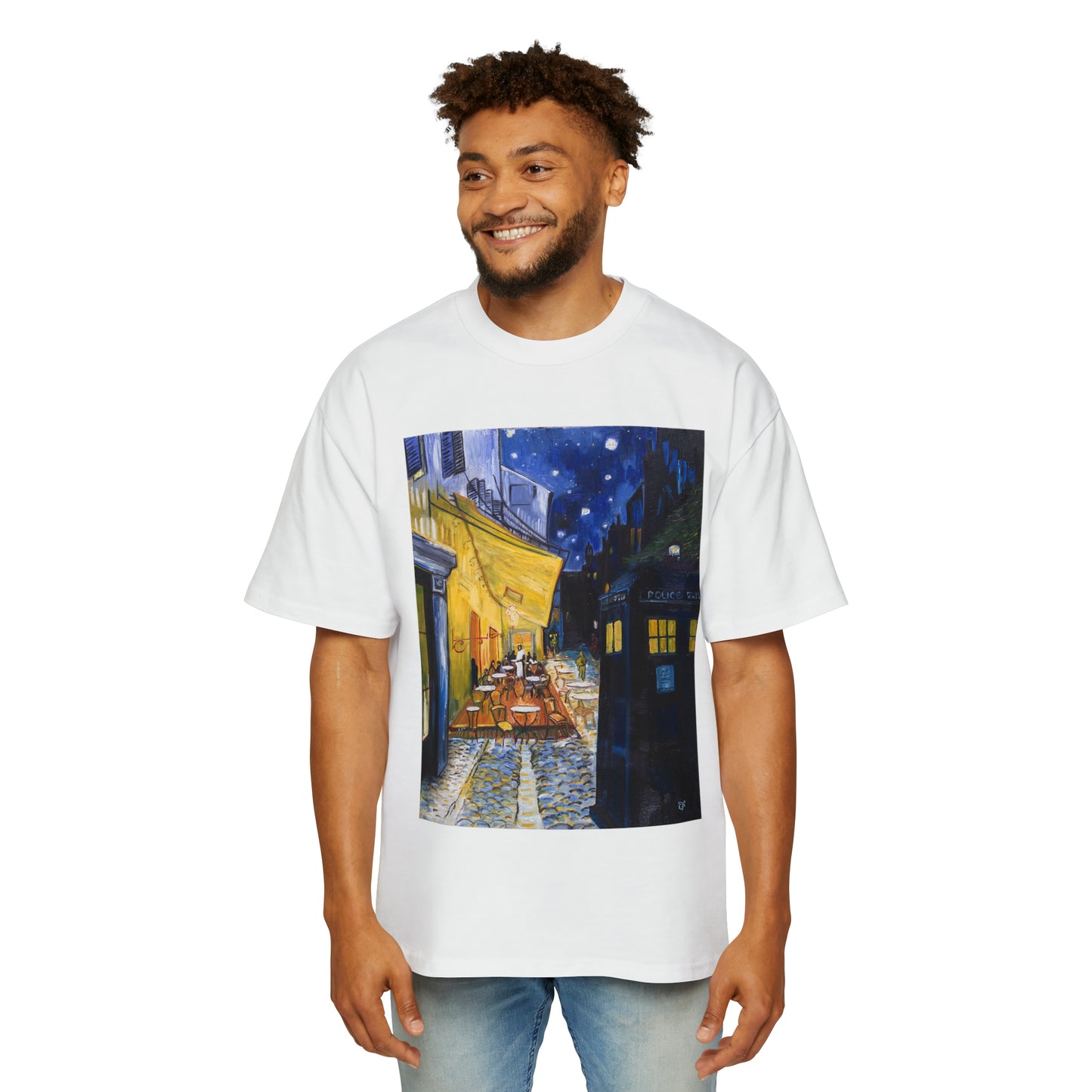 Van Gogh Café Tardis Premium Men's Heavy Oversized Tee