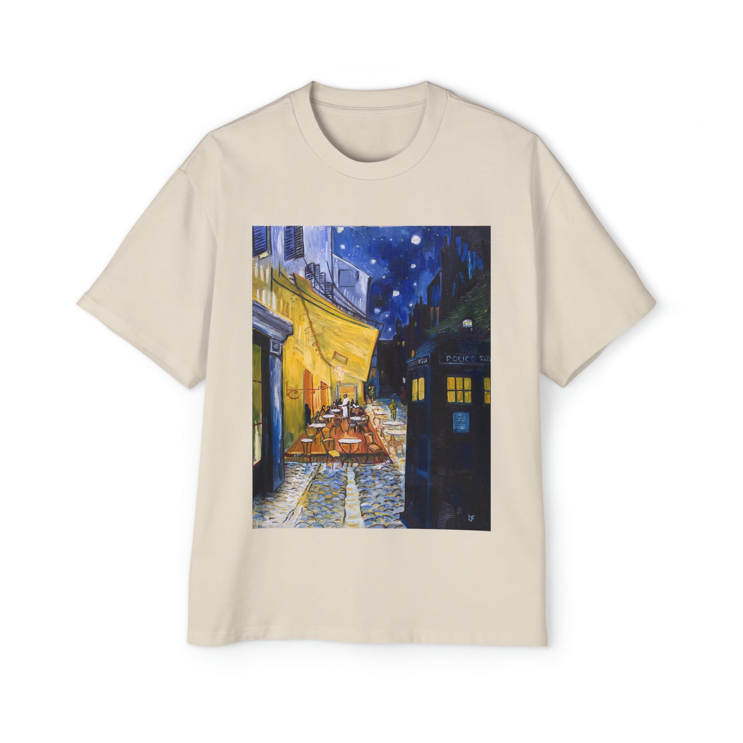 Van Gogh Café Tardis Premium Men's Heavy Oversized Tee