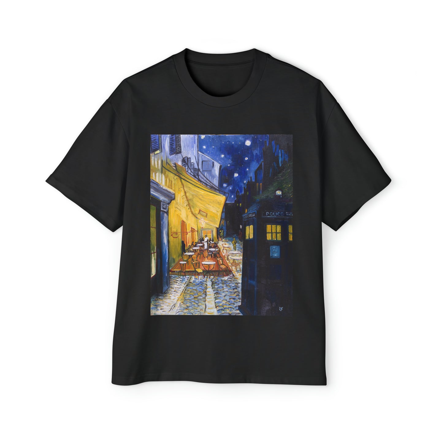 Van Gogh Café Tardis Premium Men's Heavy Oversized Tee