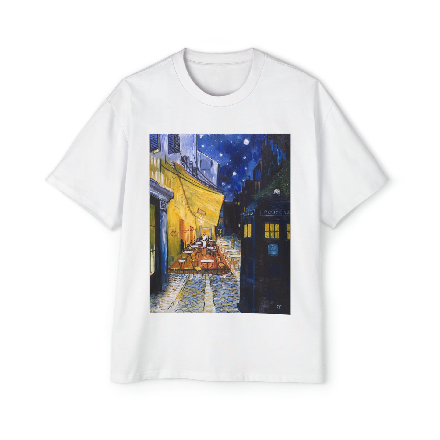 Van Gogh Café Tardis Premium Men's Heavy Oversized Tee