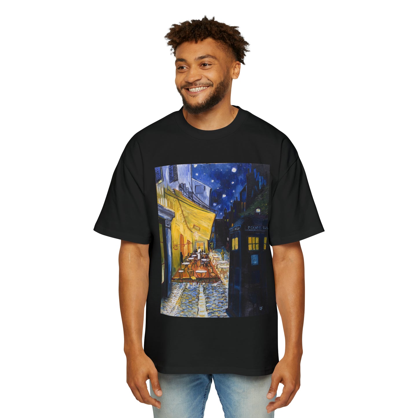 Van Gogh Café Tardis Premium Men's Heavy Oversized Tee