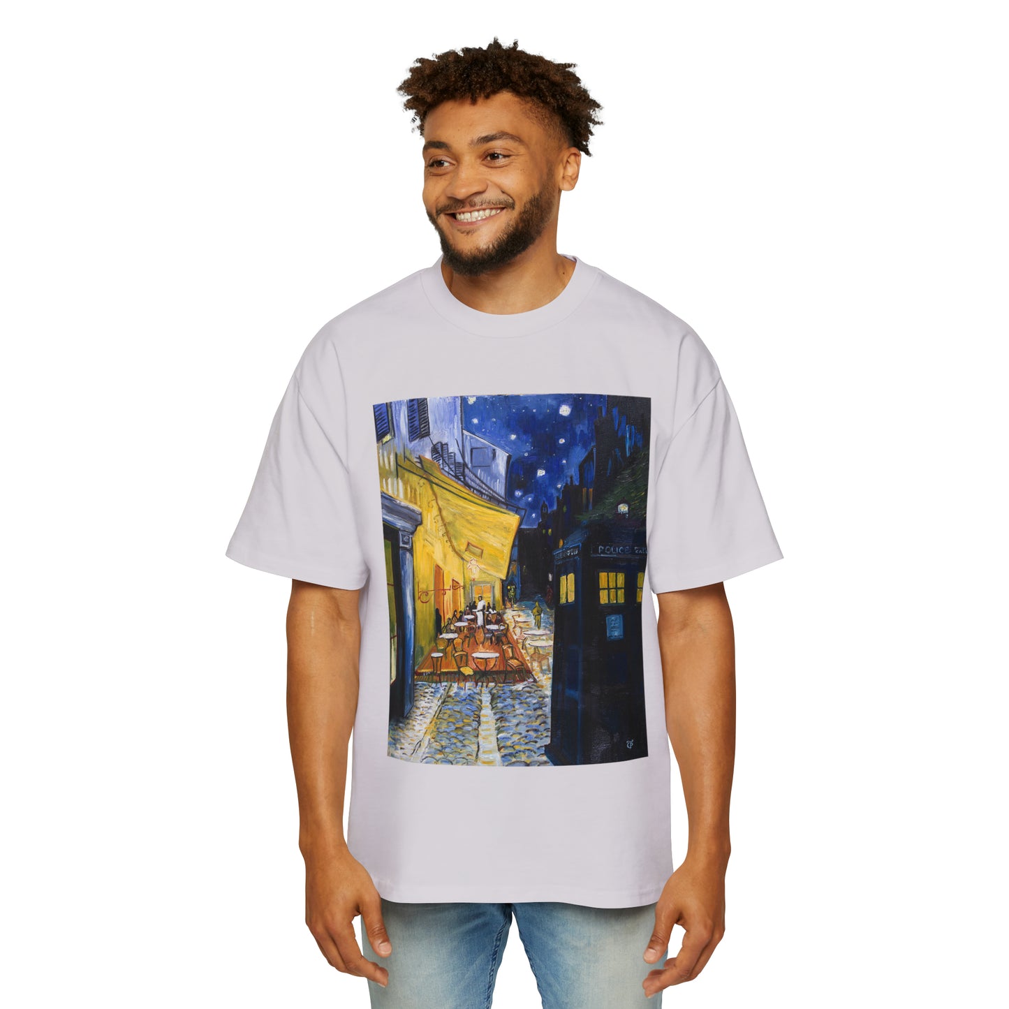 Van Gogh Café Tardis Premium Men's Heavy Oversized Tee