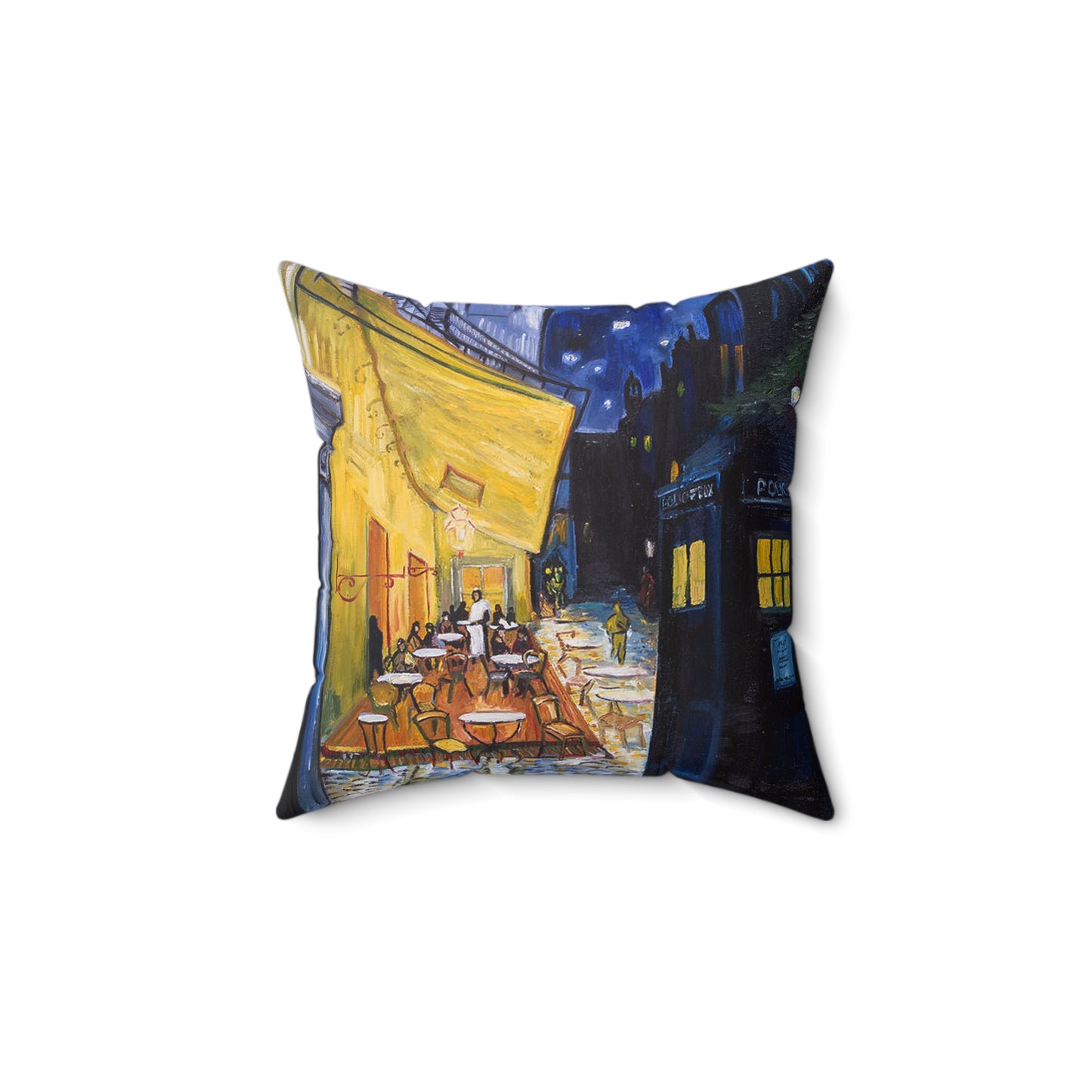 Van Gogh Café Tardis Square Pillow